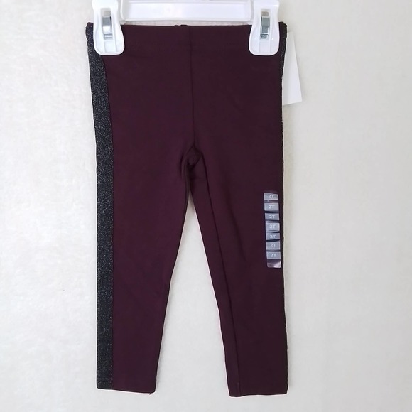 OshKosh Cotton Blend Leggings Size 2T Burgundy, Black‎ w Shimmer Racer Stripe - Picture 1 of 11